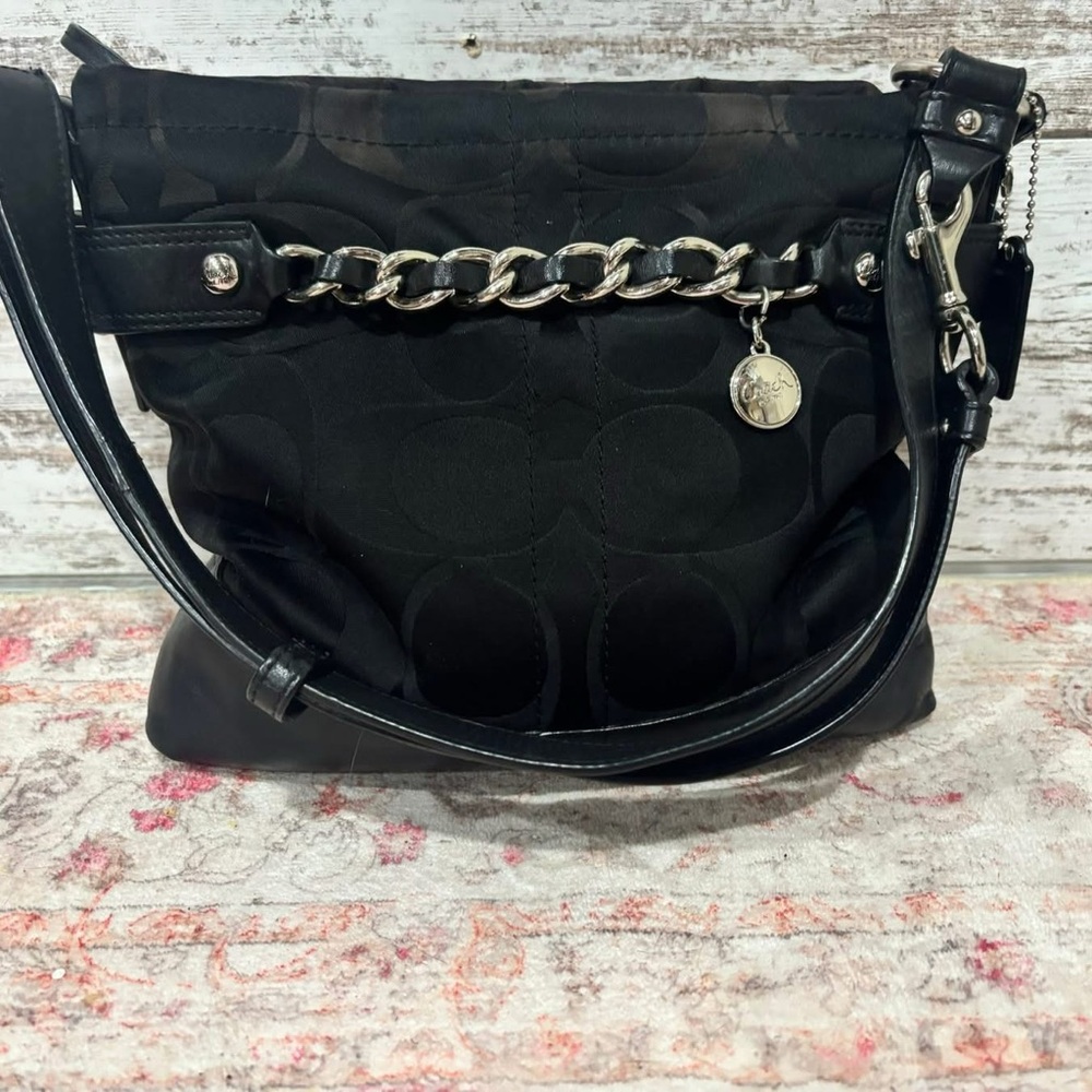 Coach Black Shoulder Bag with Chain Detail